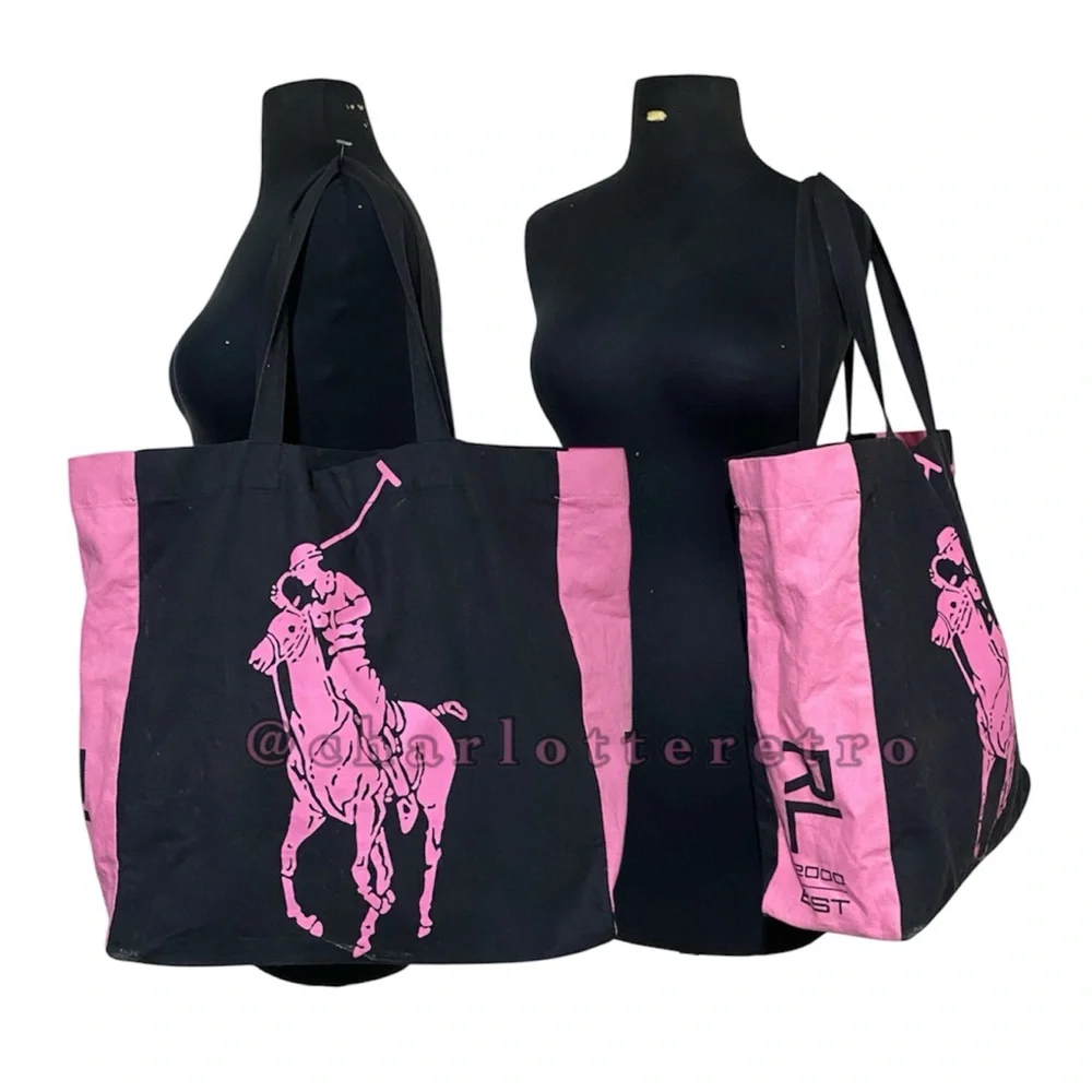 Y2K vtg Ralph Lauren • Colorblock Canvas Tote • Pink Jockey